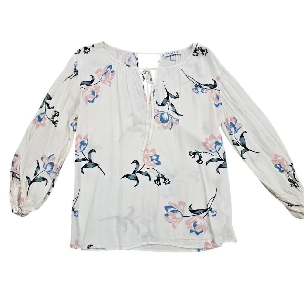 Yumi Kim Top Women's Small Ivory Pleated Balloon Sleeve Tie Tulip Crush‎ Blouse
